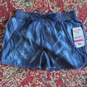 dELiA*s Indigo Jean Shorts with Pom-Pom Trim